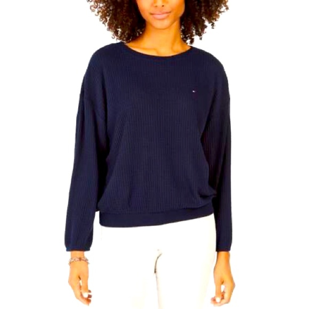 Tommy Hilfiger Women's Waffle Knit Top Blue Size Medium